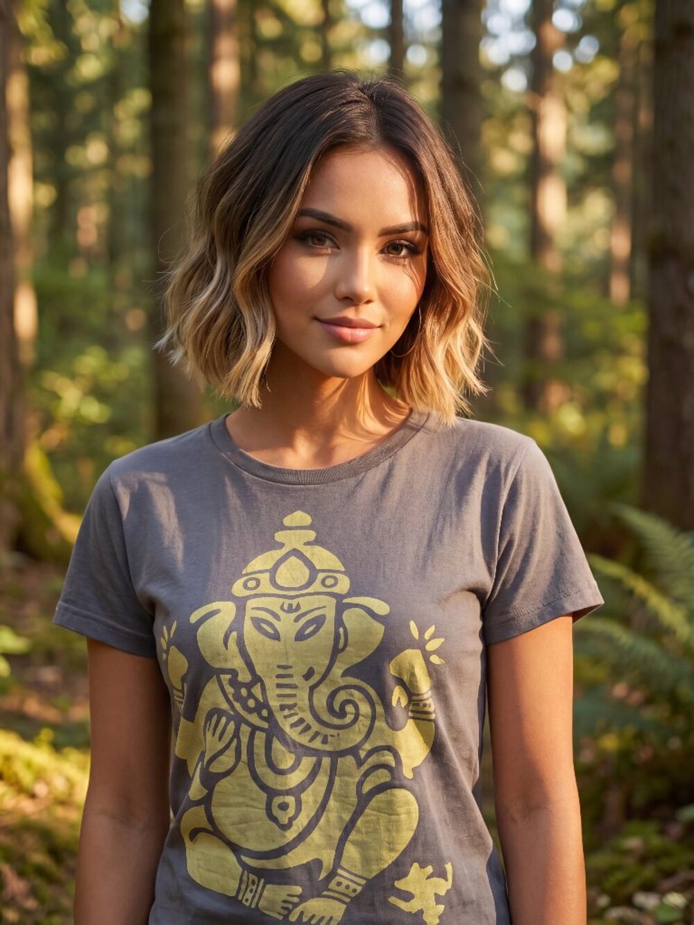 Ganesh Painted Tee: 100% Organic Cotton T Shirt For Women